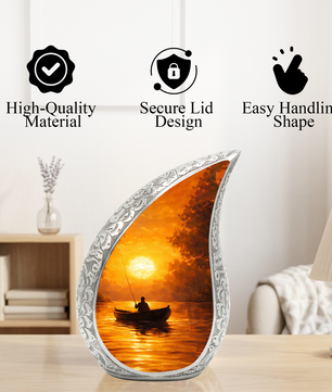 Fishing Sunset Cremation Urn for Dad | Beautiful Fishing Memorial Urn for Male Ashes