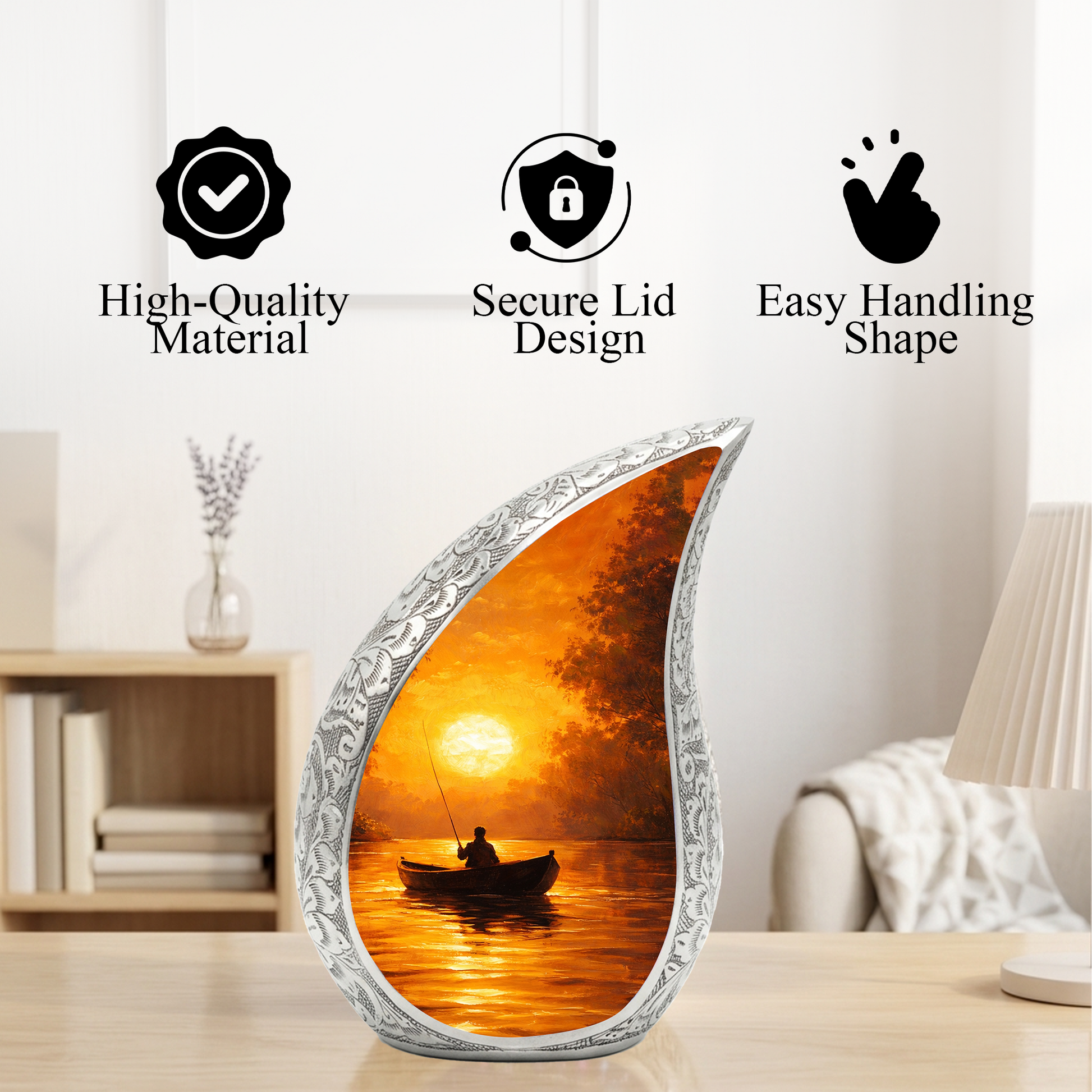 Fishing Sunset Cremation Urn for Dad | Beautiful Fishing Memorial Urn for Male Ashes