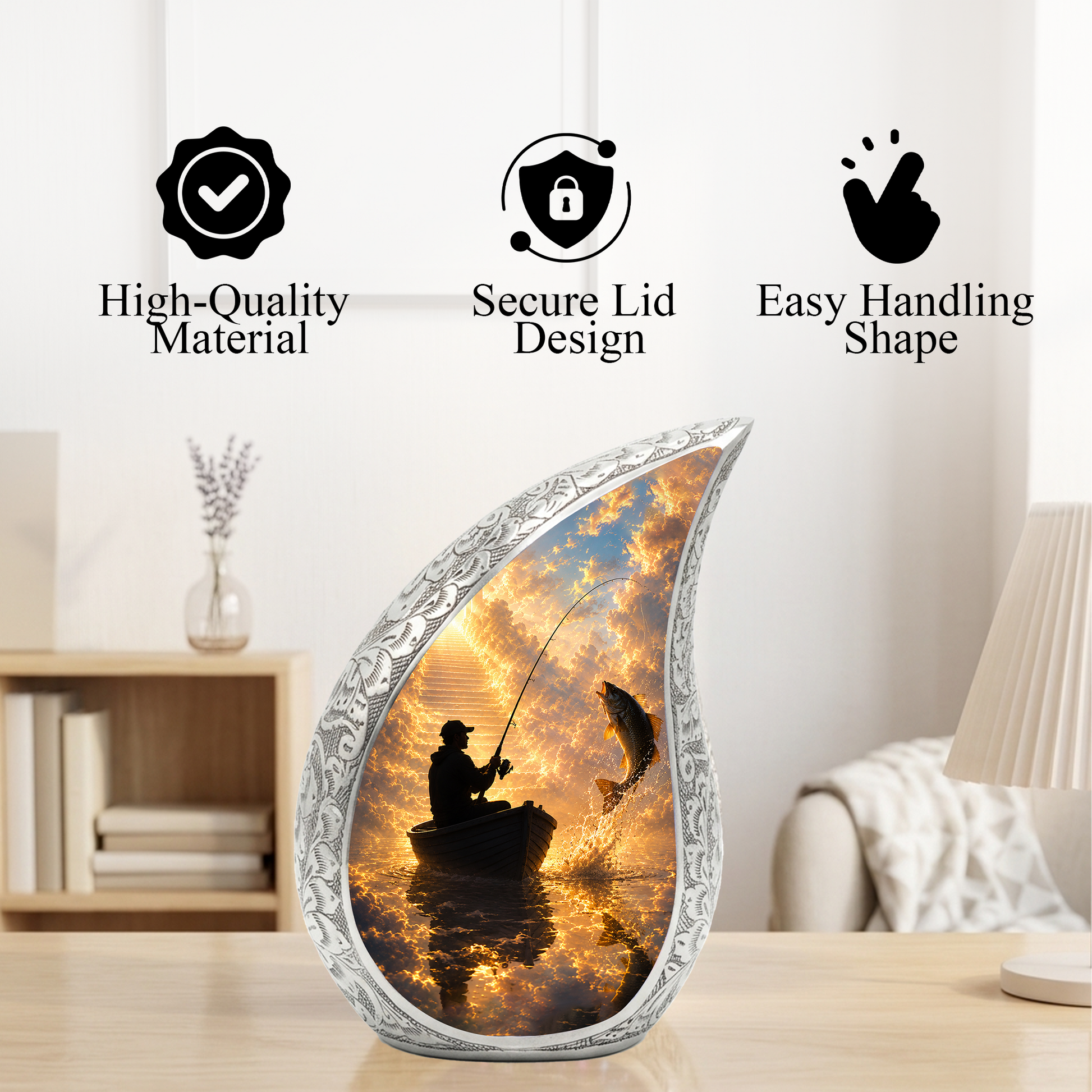 Fishing in Heaven Urn for Dad, Gone Fishing Cremation Urn for Ashes