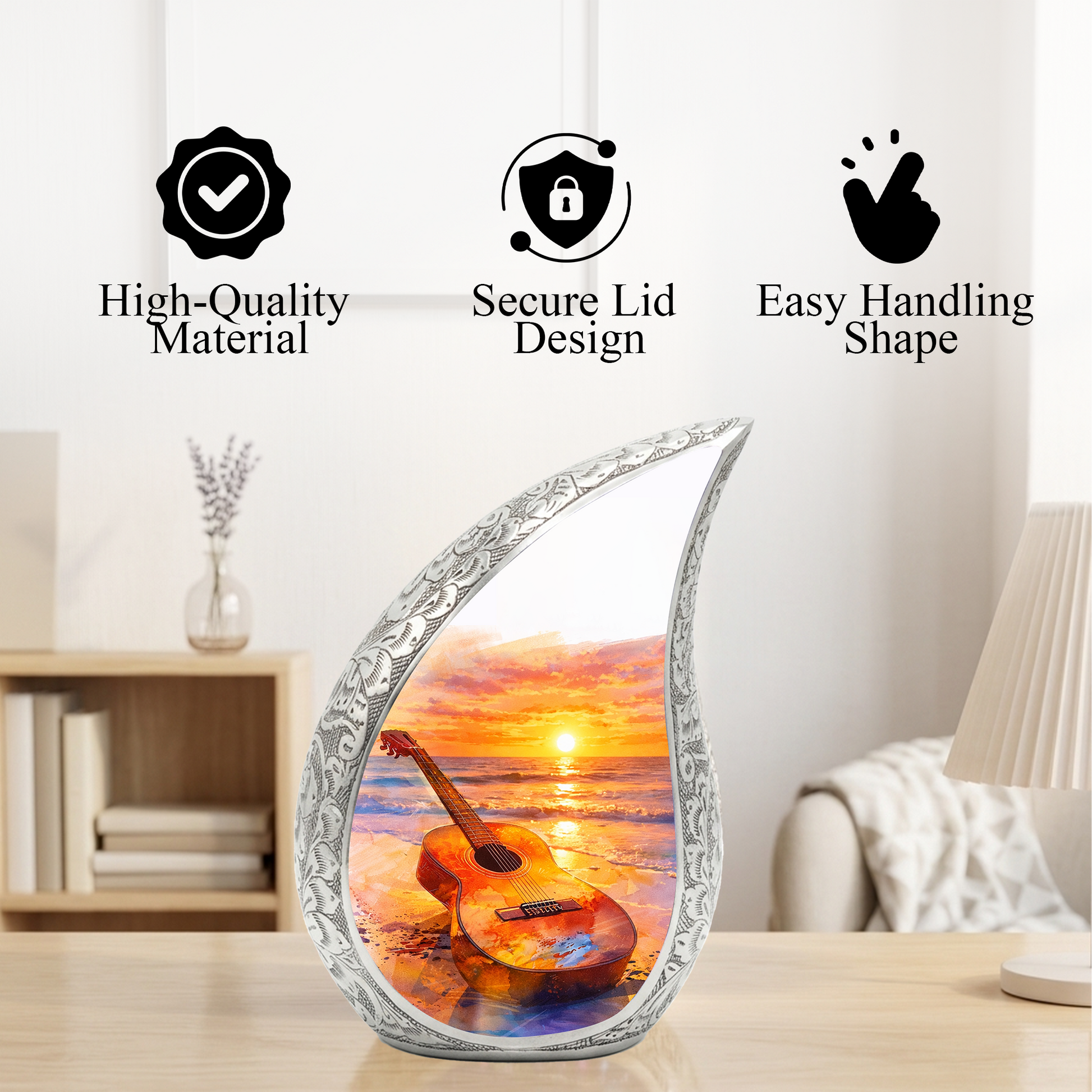 Beach Guitar Memorial Urn for Mom Dad, Funeral Urn for Human Ashes