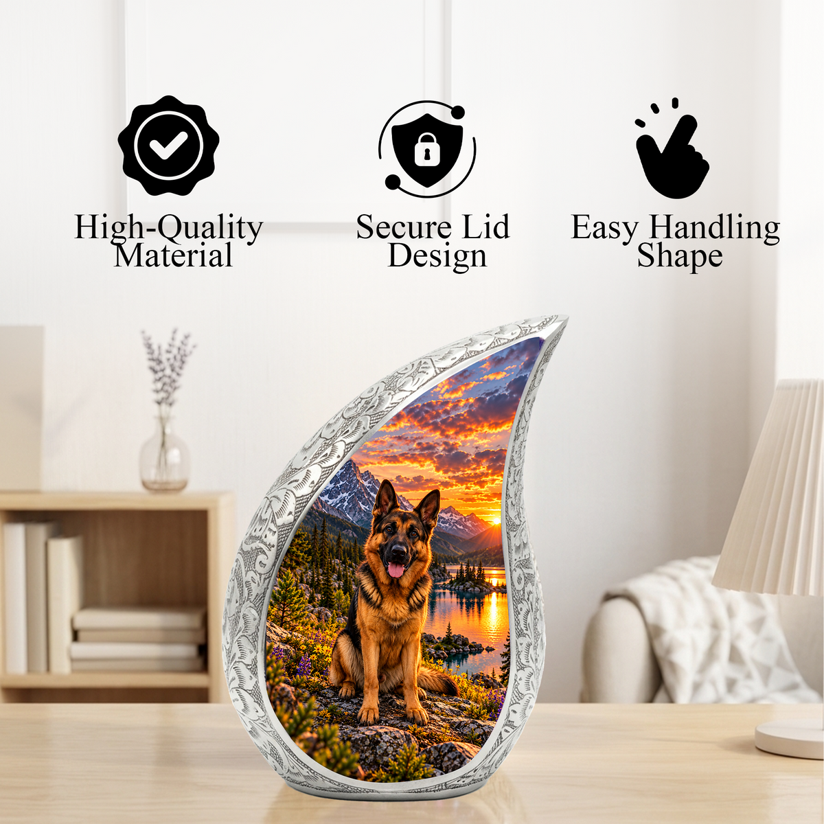 German Shepherd Cremation Urn for Ashes, Dog Memorial Urn, German Shepherd Adult Urn