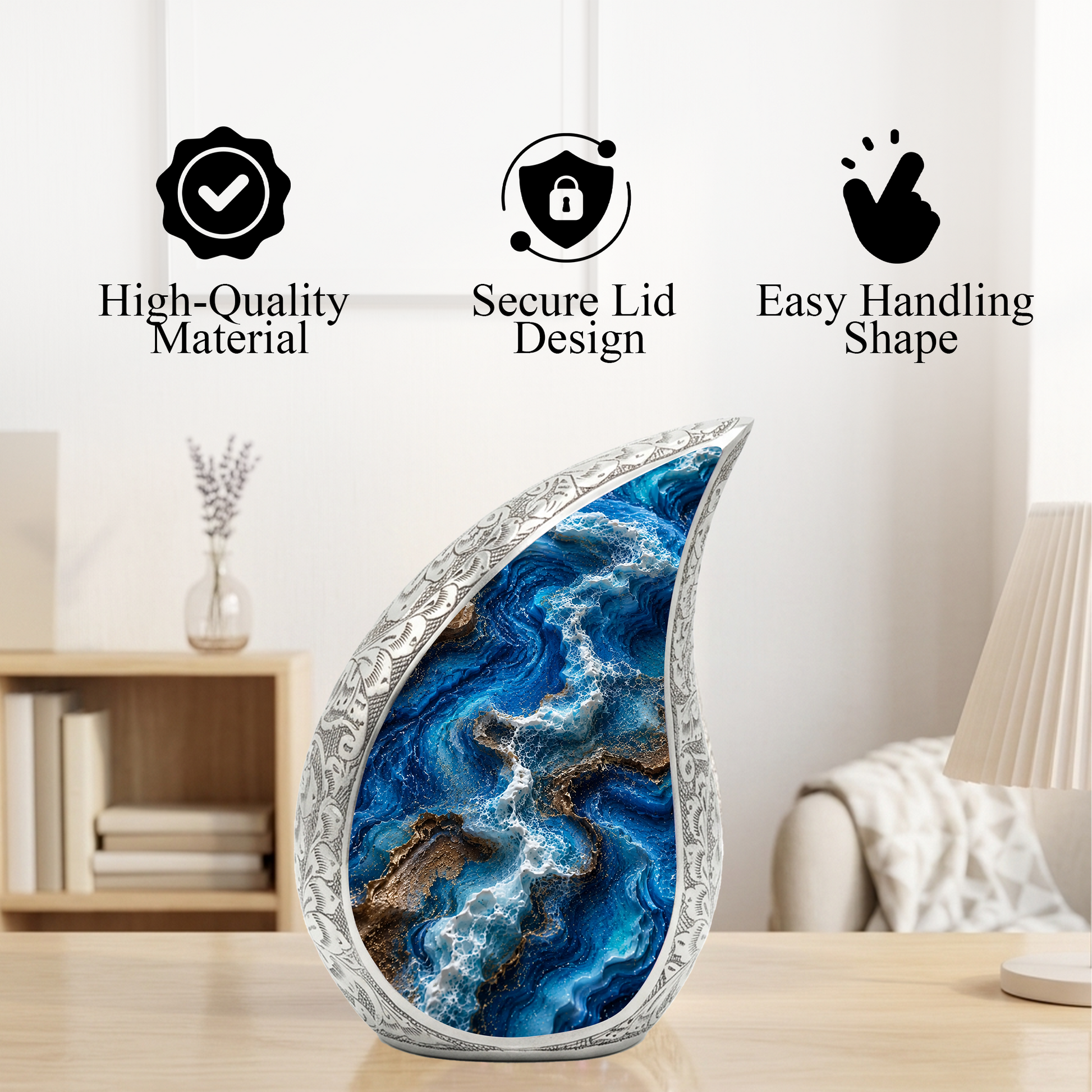 Ocean Wave Urn for Ashes, Adult Cremation Urn for Mom, Beach Memorial Urn