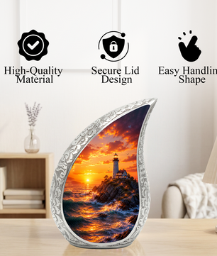 Ocean Sunset Lighthouse Cremation Urn for Human Ashes – Adult Memorial Urn for Dad, Father, Men & Loved Ones