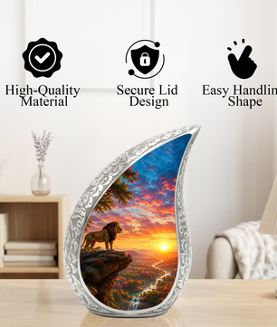 Lion Sunset Urn for Human Ashes | Adult Cremation Urn for Dad
