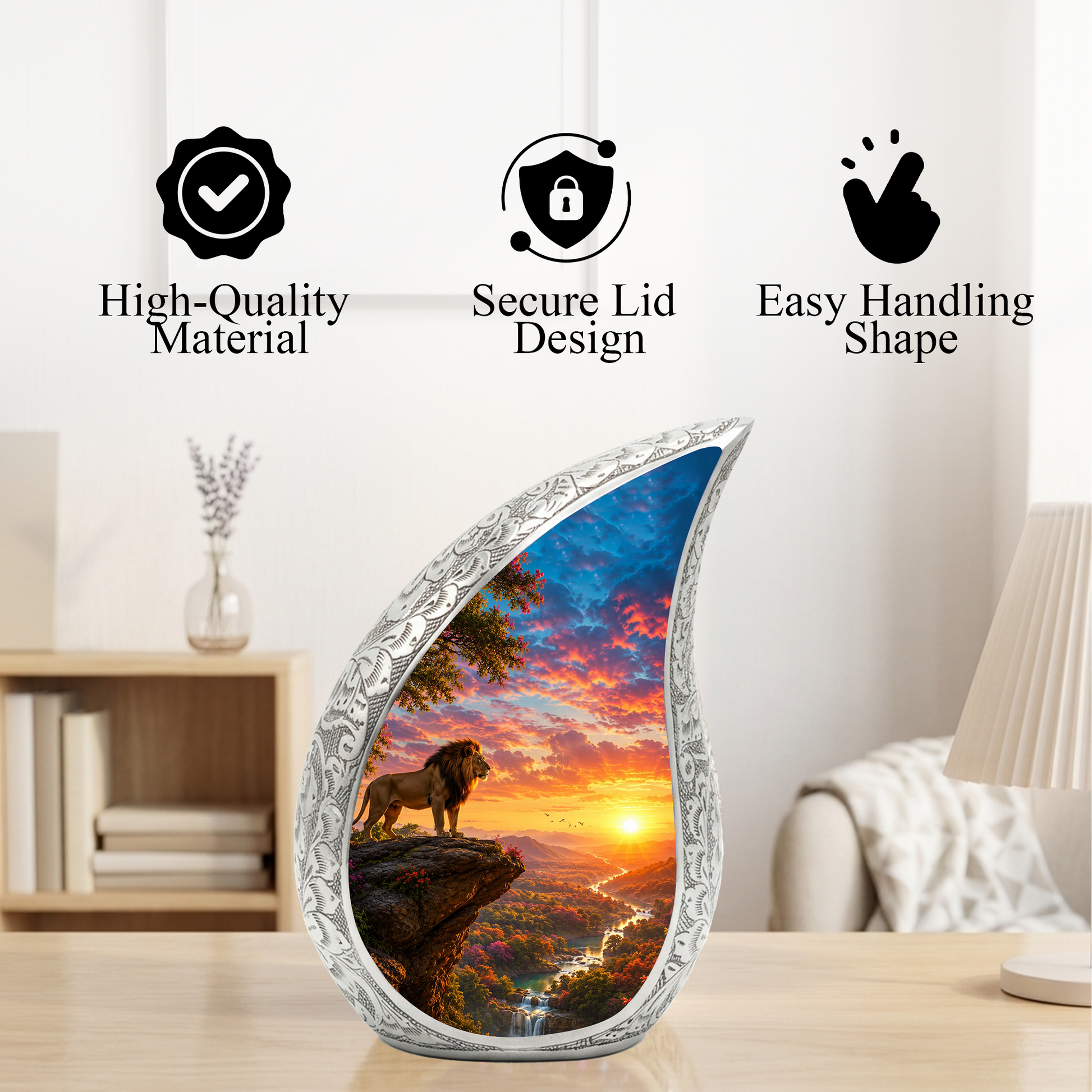 Lion Sunset Urn for Human Ashes | Adult Cremation Urn for Dad