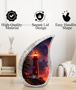 Orange Lighthouse Thunder Urn for Human Ashes | Adult Cremation Urn for Men & Women