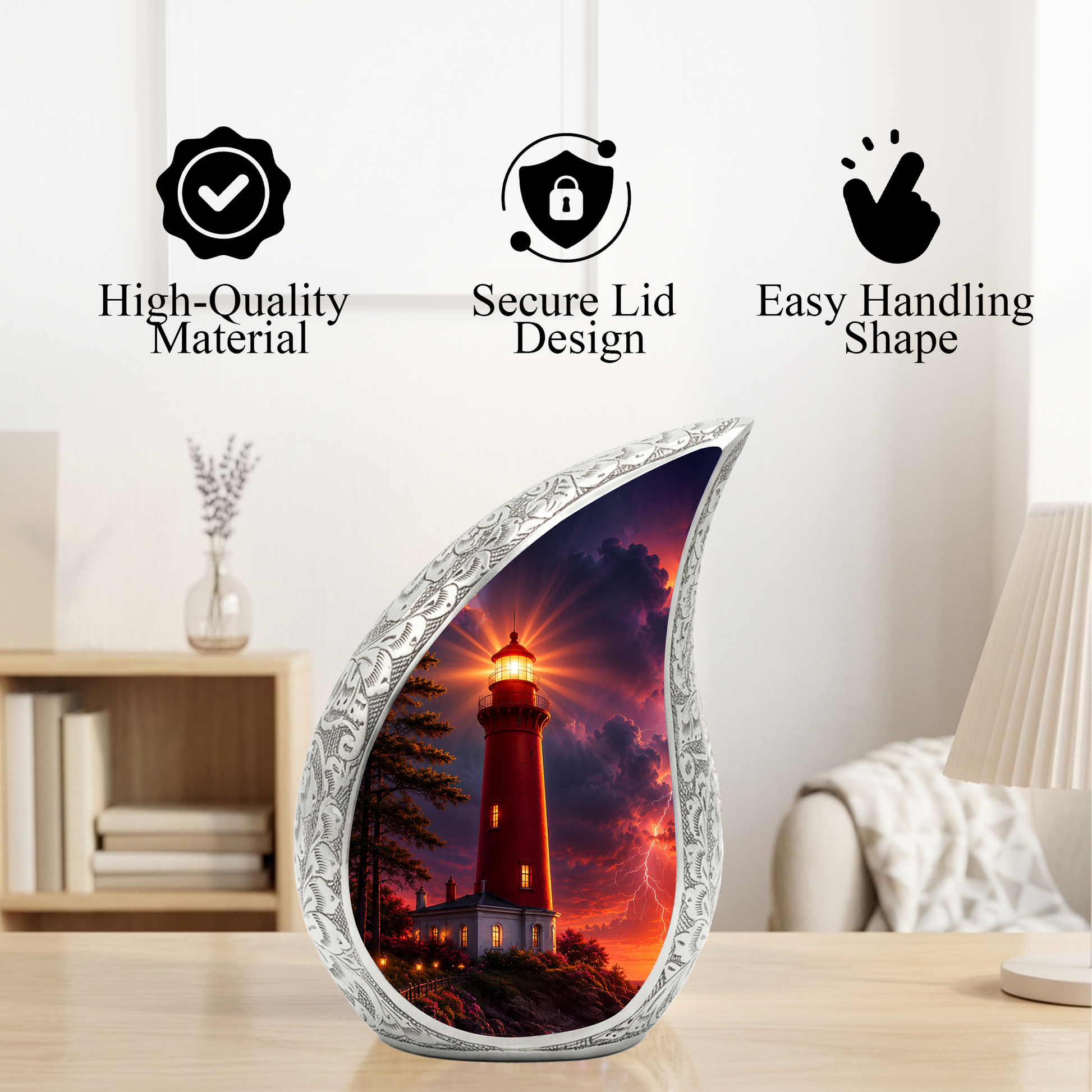 Orange Lighthouse Thunder Urn for Human Ashes | Adult Cremation Urn for Men & Women