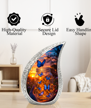 Golden Butterfly Urn for Human Ashes | Butterfly Cremation Memorial Urn