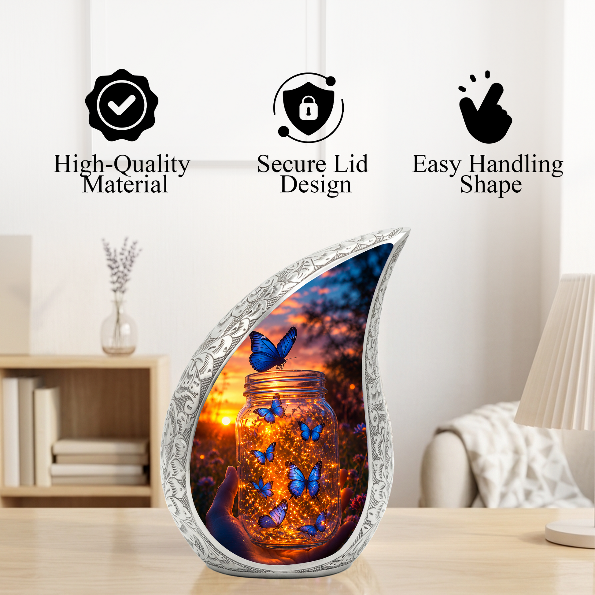 Golden Butterfly Urn for Human Ashes | Butterfly Cremation Memorial Urn