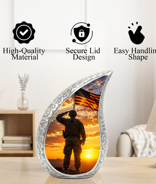 Soldier Urn for Dad & Father | Military Cremation Urn for Adult Male, Son & Men | Personalized Soldier Memorial Urn