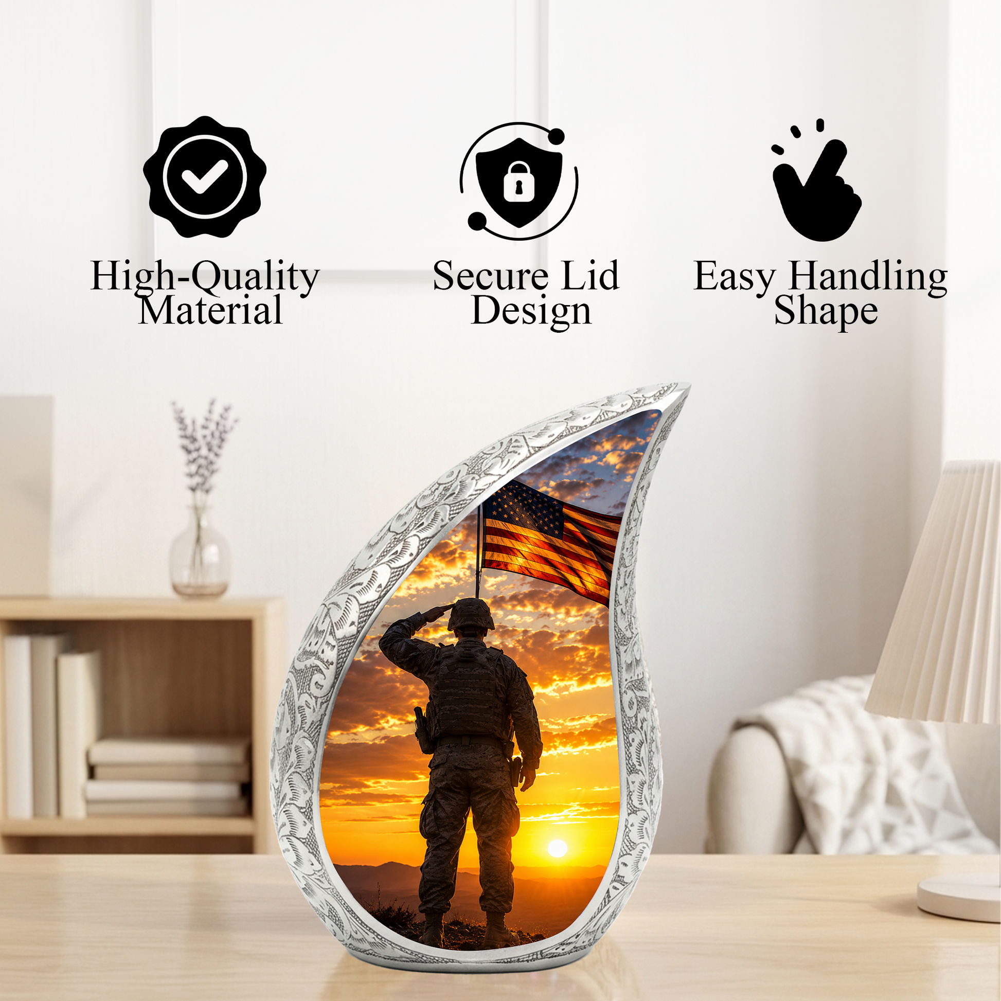 Soldier Urn for Dad & Father | Military Cremation Urn for Adult Male, Son & Men | Personalized Soldier Memorial Urn