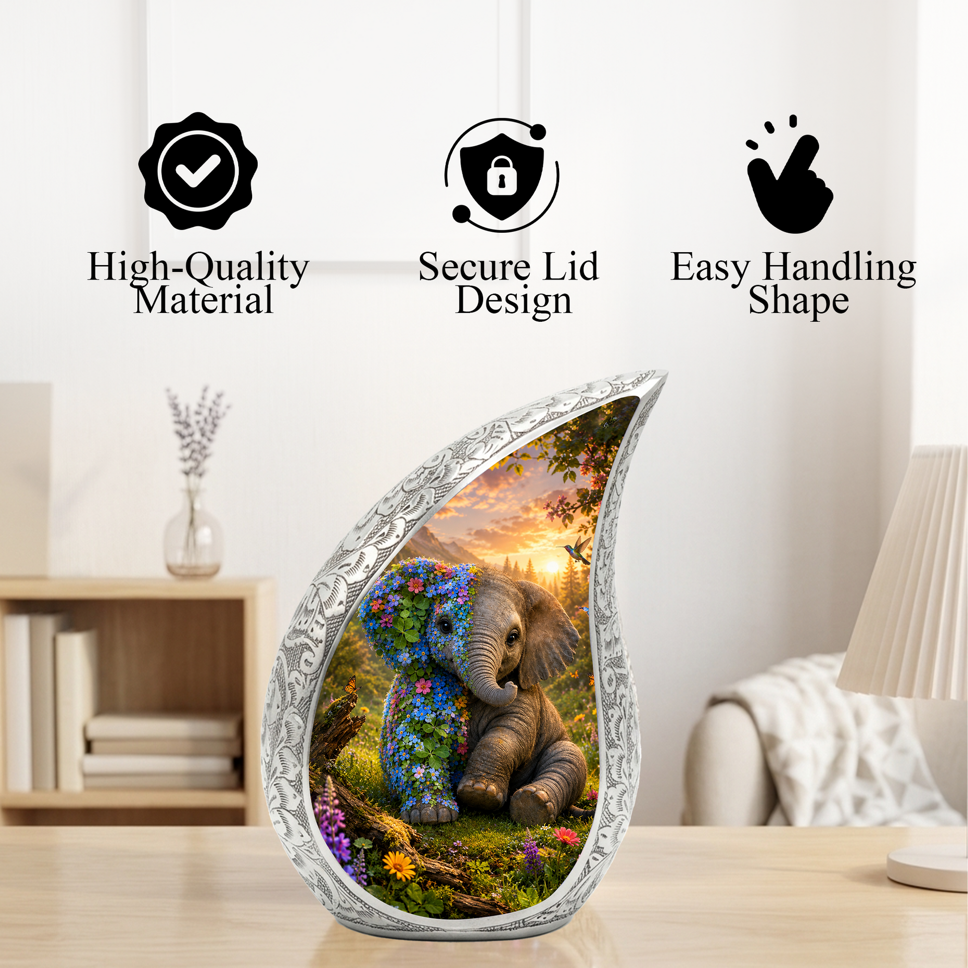 Elephant Urn for Human Ashes | Majestic Elephant Adult Cremation Urn | Wildlife Memorial Urn