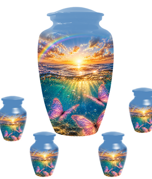 Pink Butterfly Cremation Urn for Women - Rainbow Sunset Memorial Urns for Ashes
