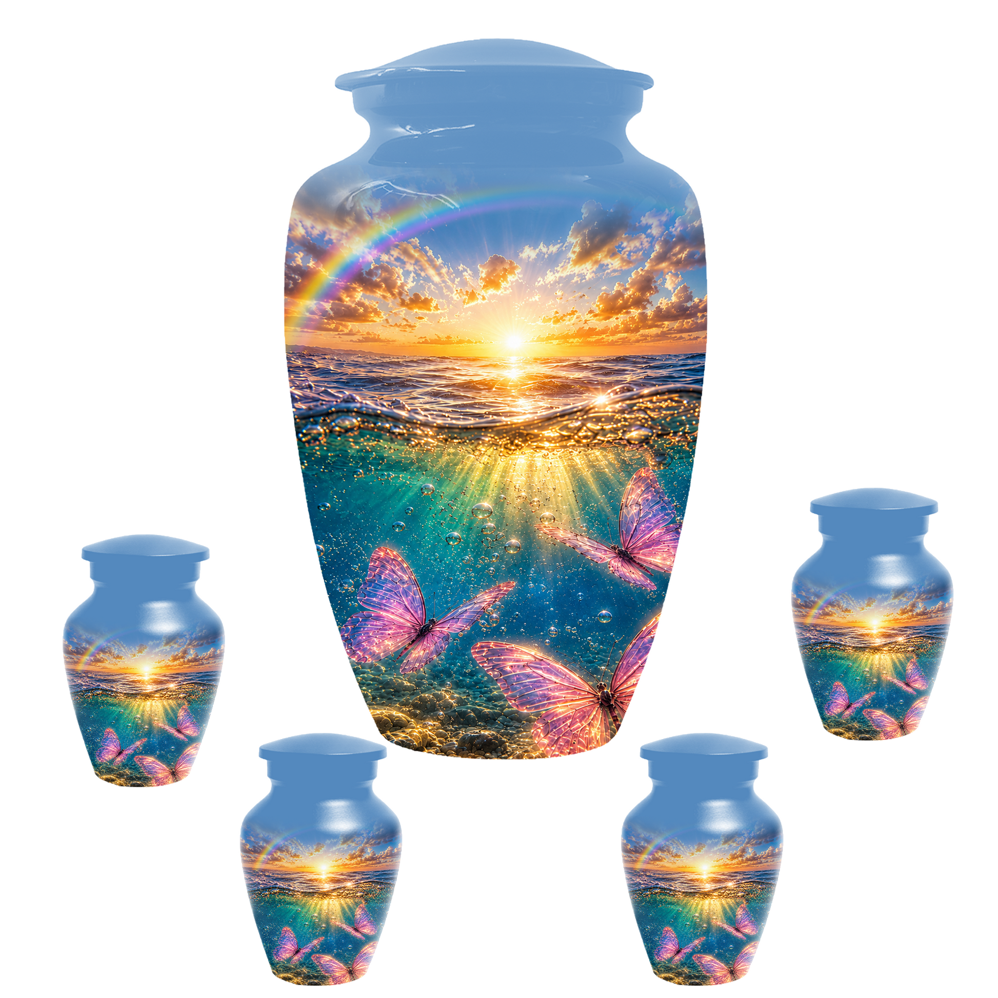 Pink Butterfly Cremation Urn for Women - Rainbow Sunset Memorial Urns for Ashes