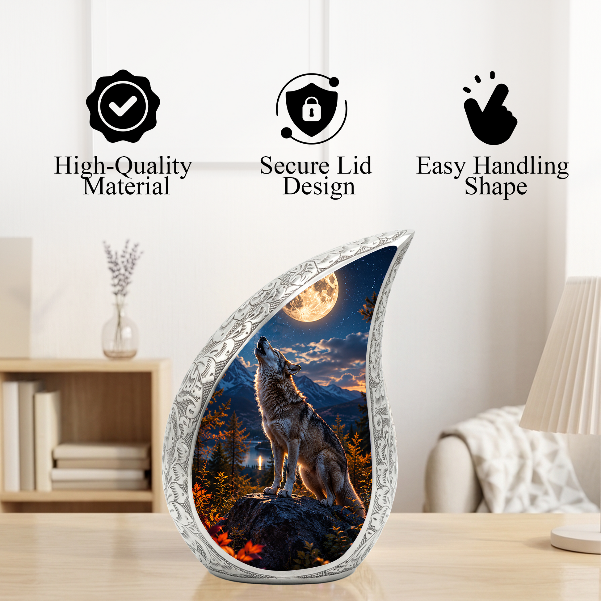 Growling Wolf Urn for Human Ashes | Wolf Adult Cremation Urn | Wolf Adult Urn for Ashes