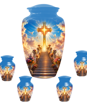 Christian Cross Cremation Urn for Ashes - Heavenly Stairway Memorial Urns