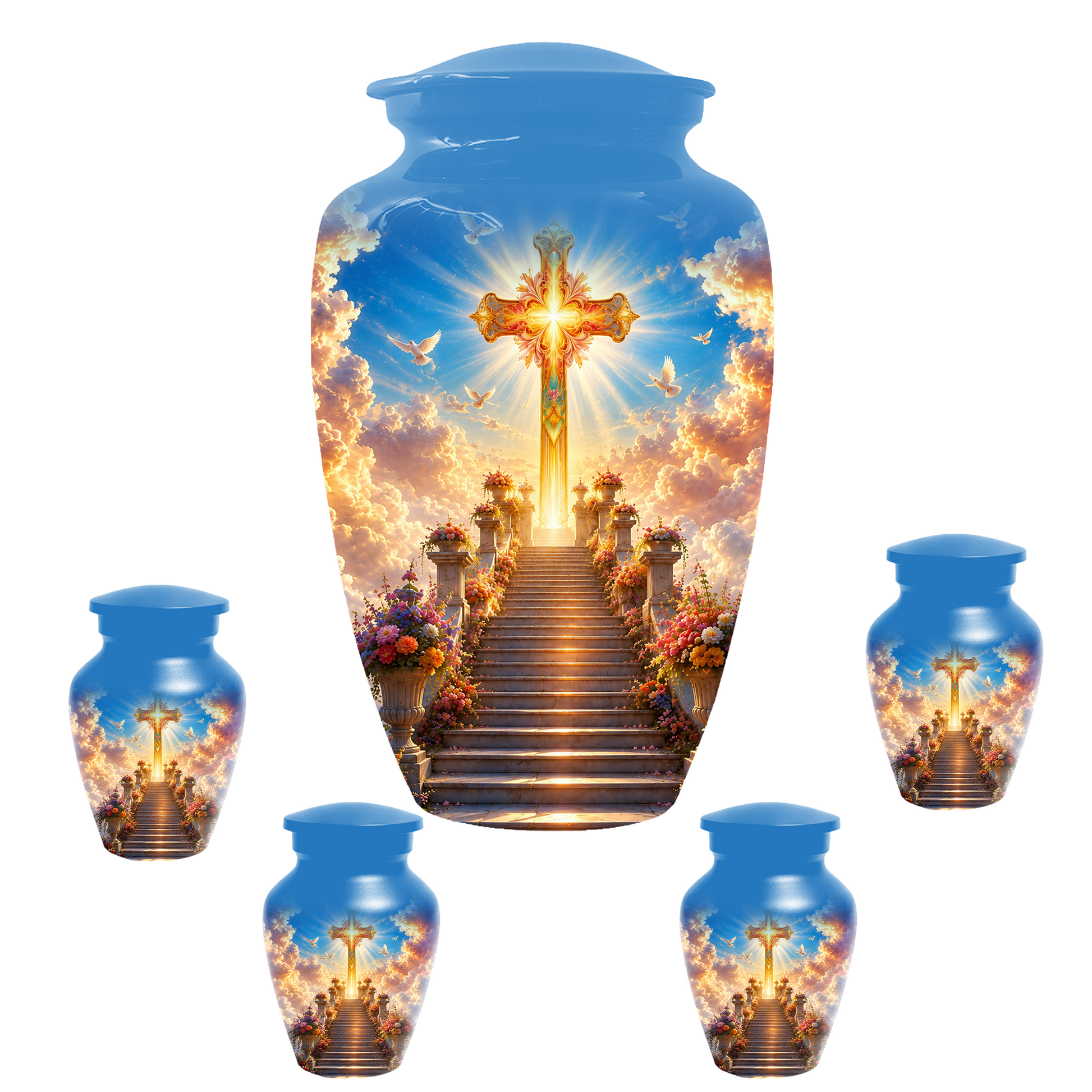 Christian Cross Cremation Urn for Ashes - Heavenly Stairway Memorial Urns