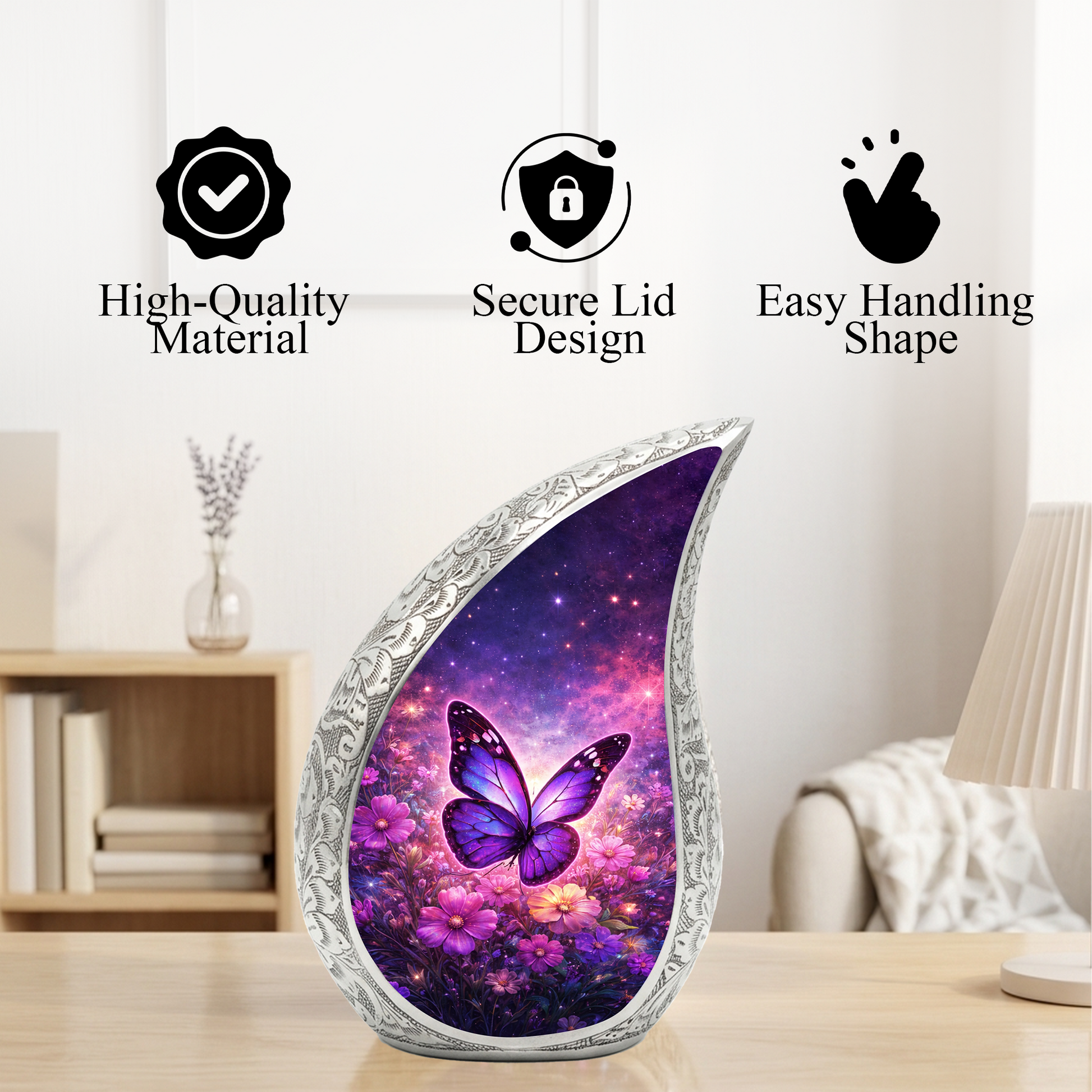 Purple Butterfly Adult Urn for Human Ashes – Premium Purple Butterfly Cremation Urn