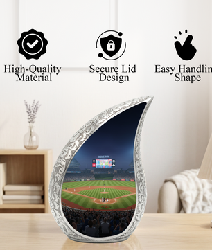 Baseball Personalized Cremation Urn for Dad – Teardrop Style Aluminum Memorial Urn, 10 Inch