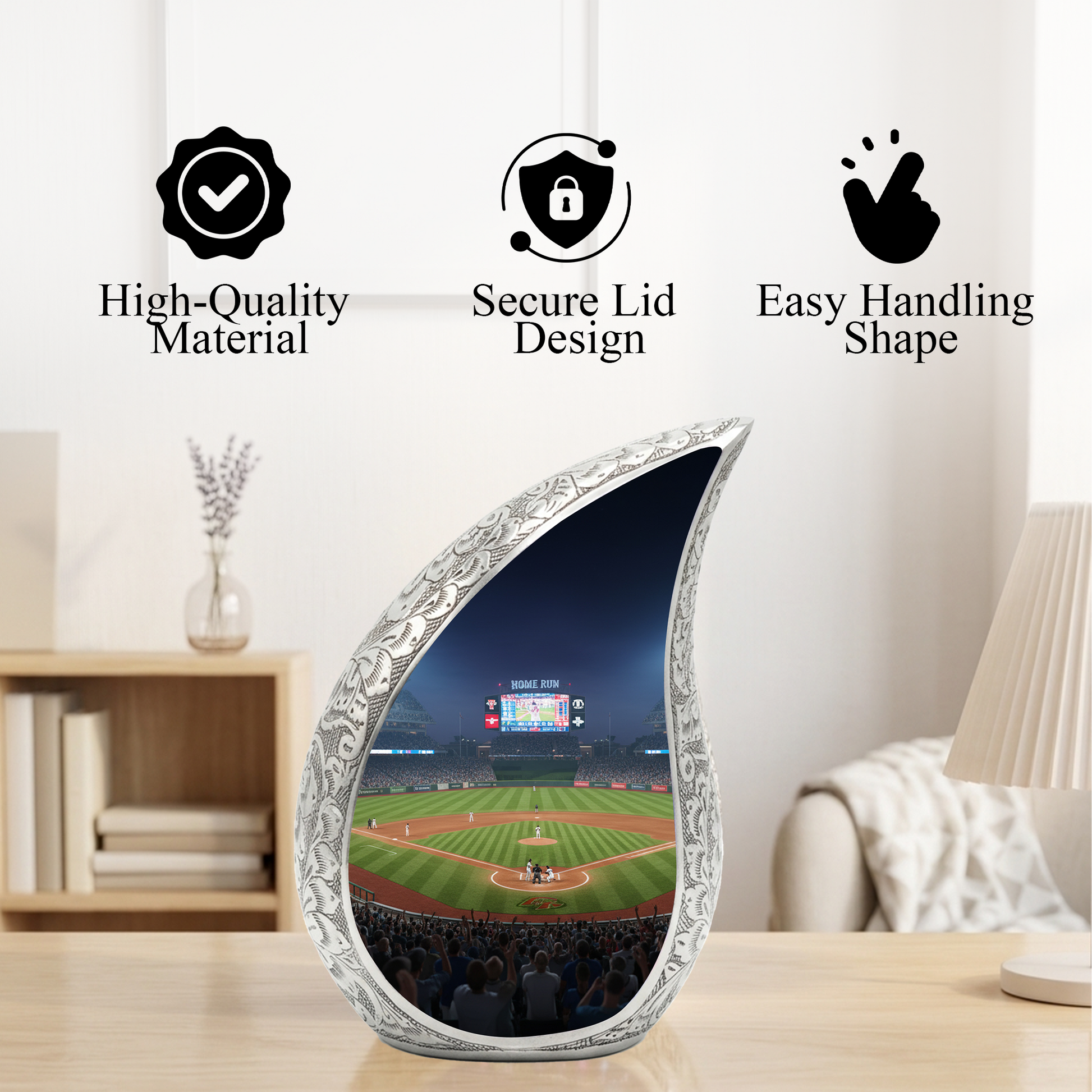 Baseball Personalized Cremation Urn for Dad – Teardrop Style Aluminum Memorial Urn, 10 Inch