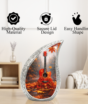 Personalized Guitar Cremation Urn – Custom Music Memorial Urn for Ashes, Teardrop Aluminum Urn, 10 Inch