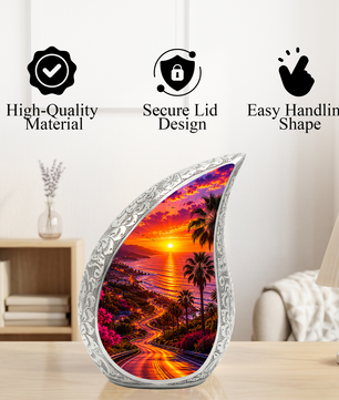 Beach Sunset Urn for Human Ashes | Ocean Beach Themed Adult Cremation Urn