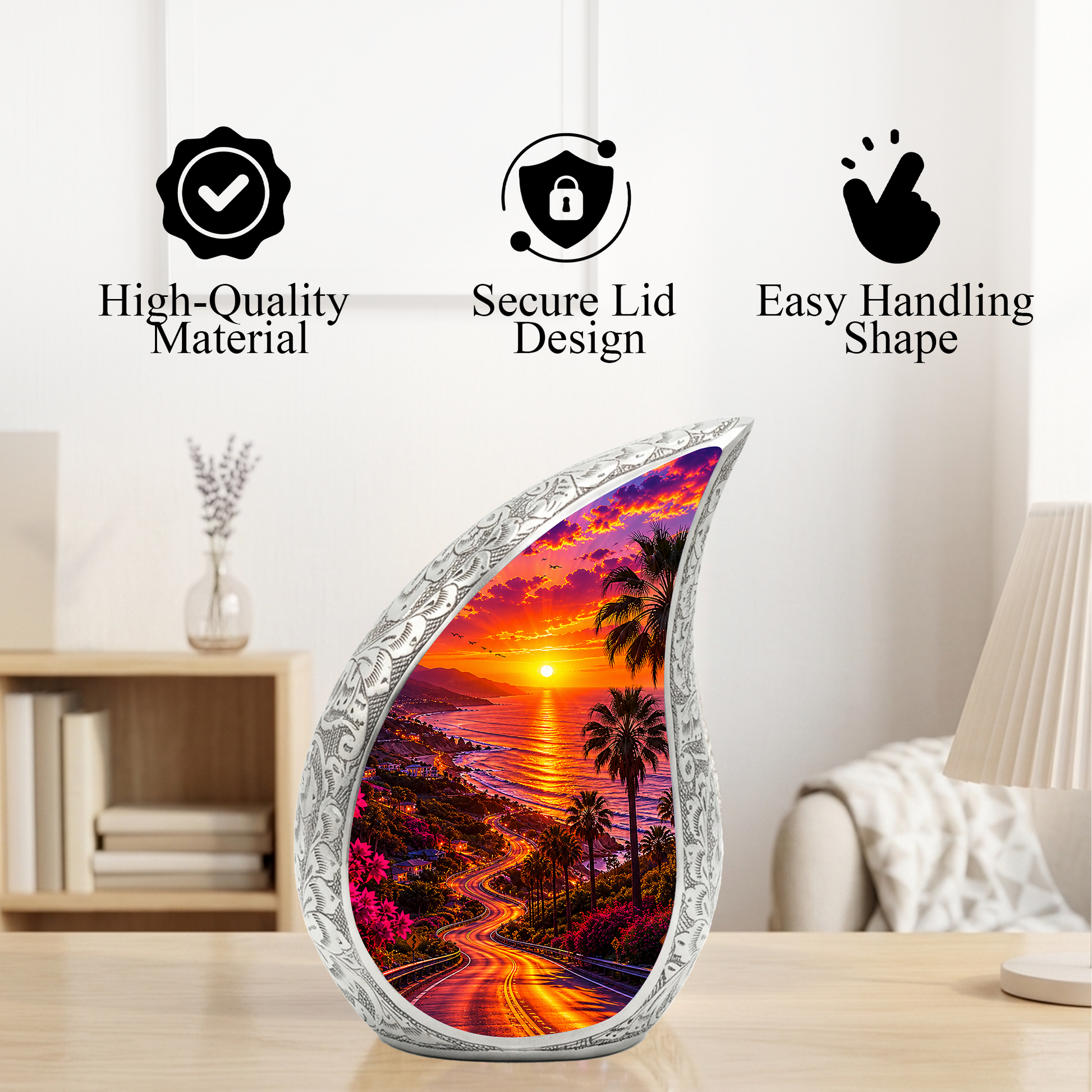 Beach Sunset Urn for Human Ashes | Ocean Beach Themed Adult Cremation Urn