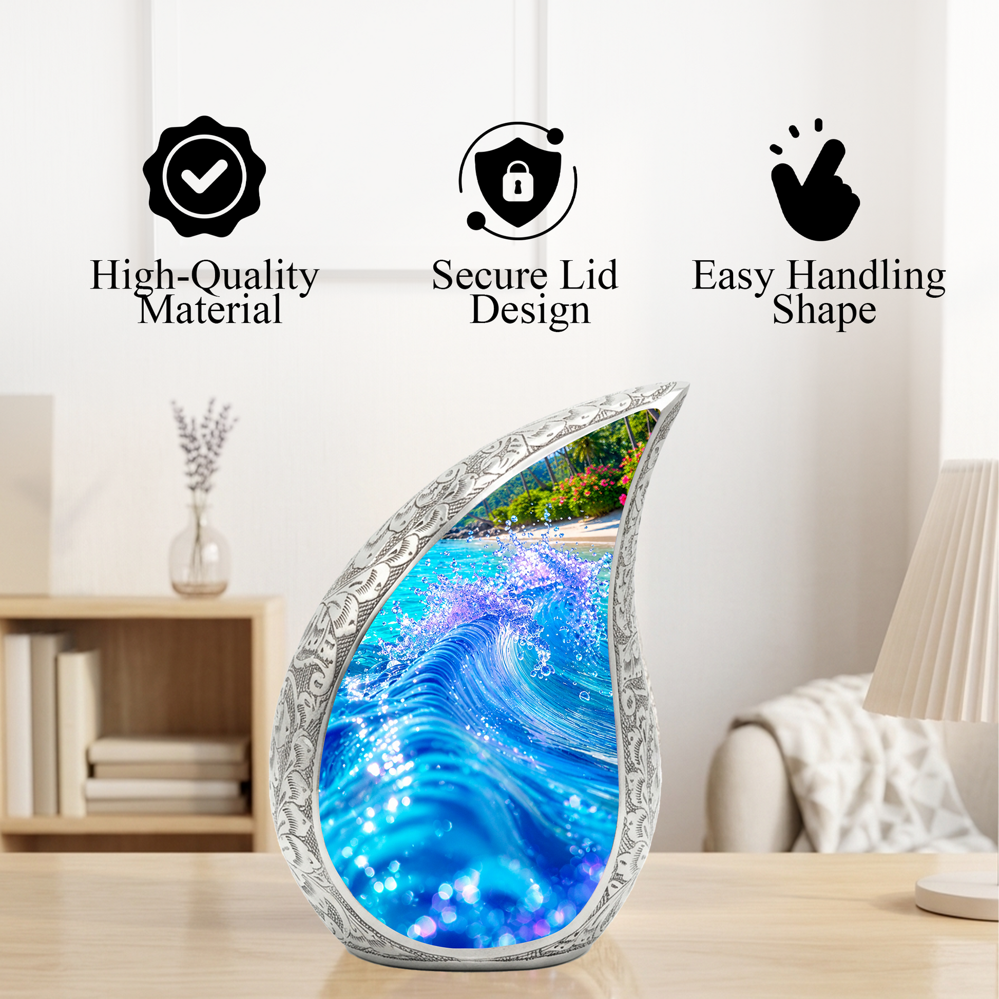 Ocean Wave Urn for Mom – Personalized Beach Cremation Urn for Women | Memorial Ocean Urn for Mother & Sister
