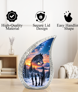 Horse Adult Urn for Ashes, Black Horse Cremation Urn for Human Ashes