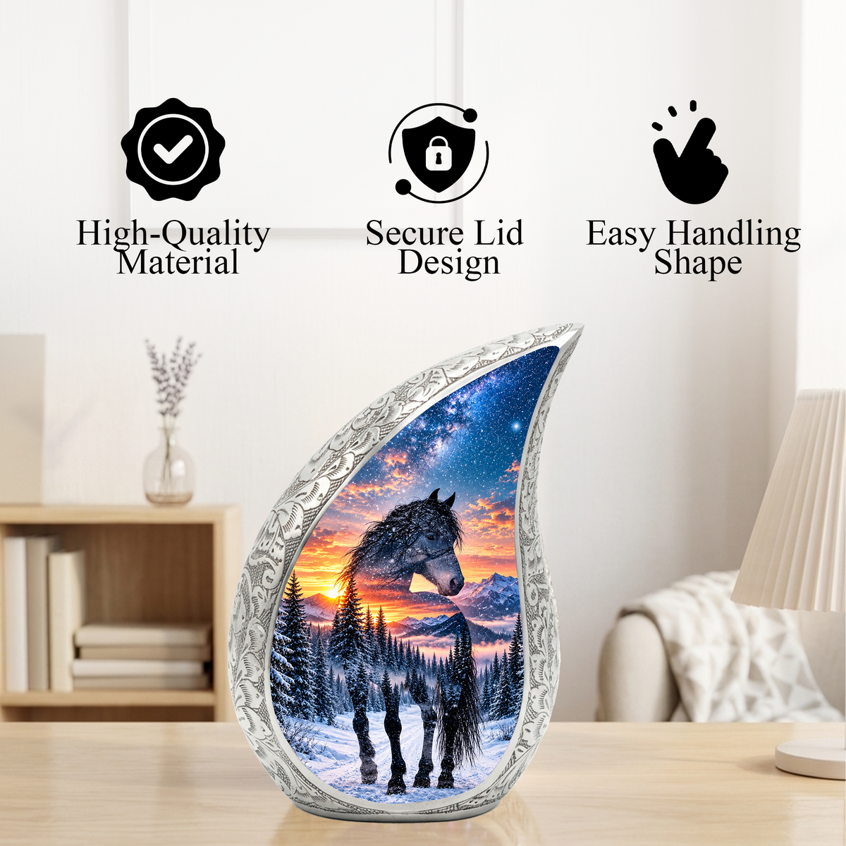 Horse Adult Urn for Ashes, Black Horse Cremation Urn for Human Ashes