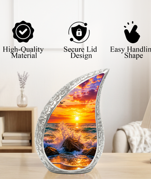 Ocean Sunset Memorial Urn for Mom & Dad – Personalized Cremation Urn for Human Ashes | Beach Funeral Urn for Women & Men
