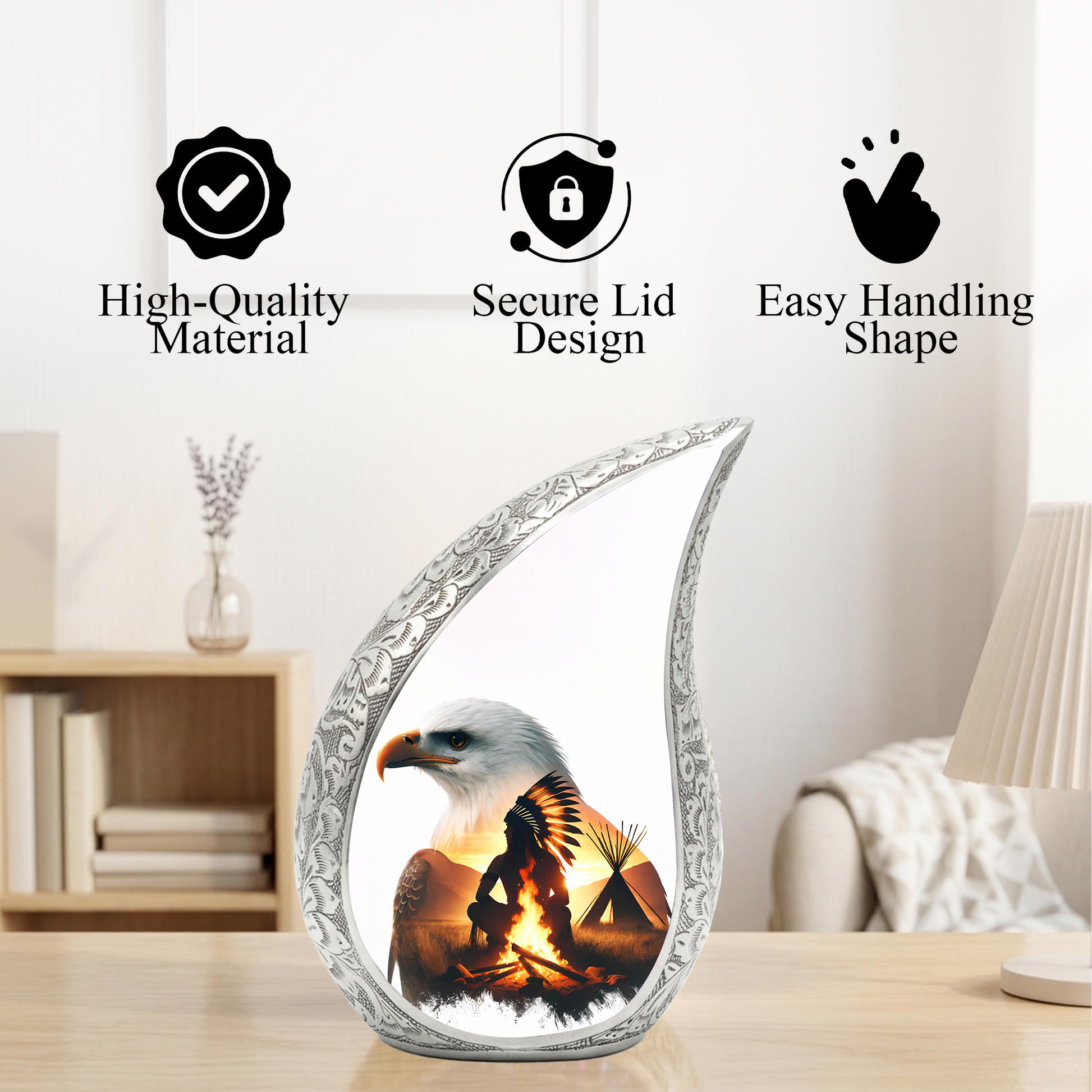 Eagle Memorial Adult Cremation Urn, Native American Inspired Adult Urn for Ashes