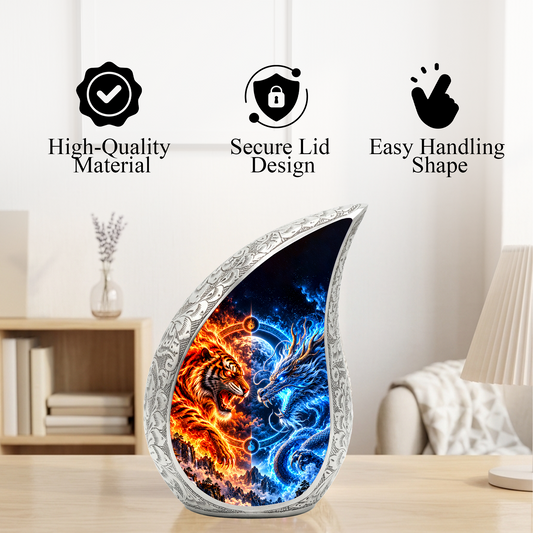 Tiger and Dragon Cremation Urn for Ashes, Fire and Ice Memorial Urn