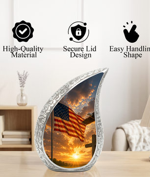 Patriotic Flag Urn for Human Ashes | American Flag Adult Cremation Urn | Memorial Urn for Adults & Ashes