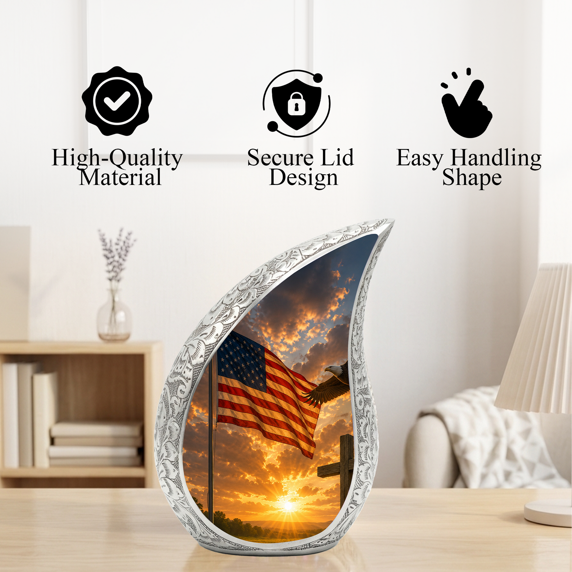 Patriotic Flag Urn for Human Ashes | American Flag Adult Cremation Urn | Memorial Urn for Adults & Ashes