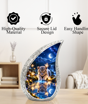 Tiger Cub Urn for Ashes, keepsake White Tiger Cremation Urn