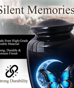 Blue Butterfly Urn for Mom with Moon | Butterfly Cremation  Large Urn for Ashes