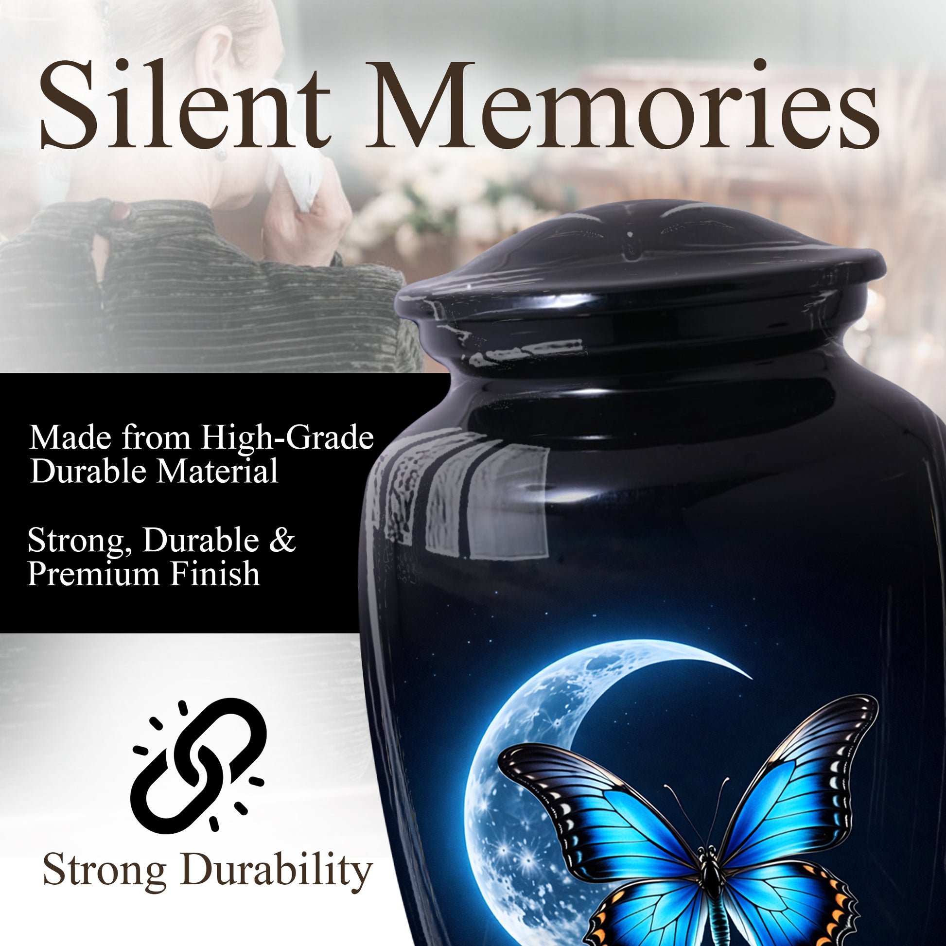 Blue Butterfly Urn for Mom with Moon | Butterfly Cremation  Large Urn for Ashes