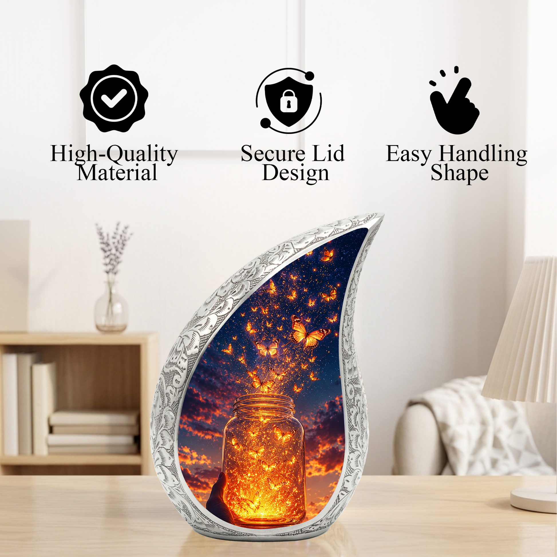 Butterfly Sunset Urn for Ashes | Glowing Butterfly Cremation Urn, Butterfly Urn for Human Ashes, Beautiful Memorial Urn