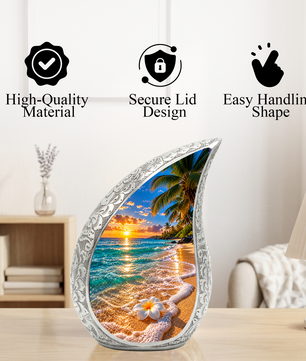 Beach Cremation Urn for Ashes, Tropical Ocean Memorial Urn, Sunset Beach Adult Urn, Personalized Coastal Cremation Urn