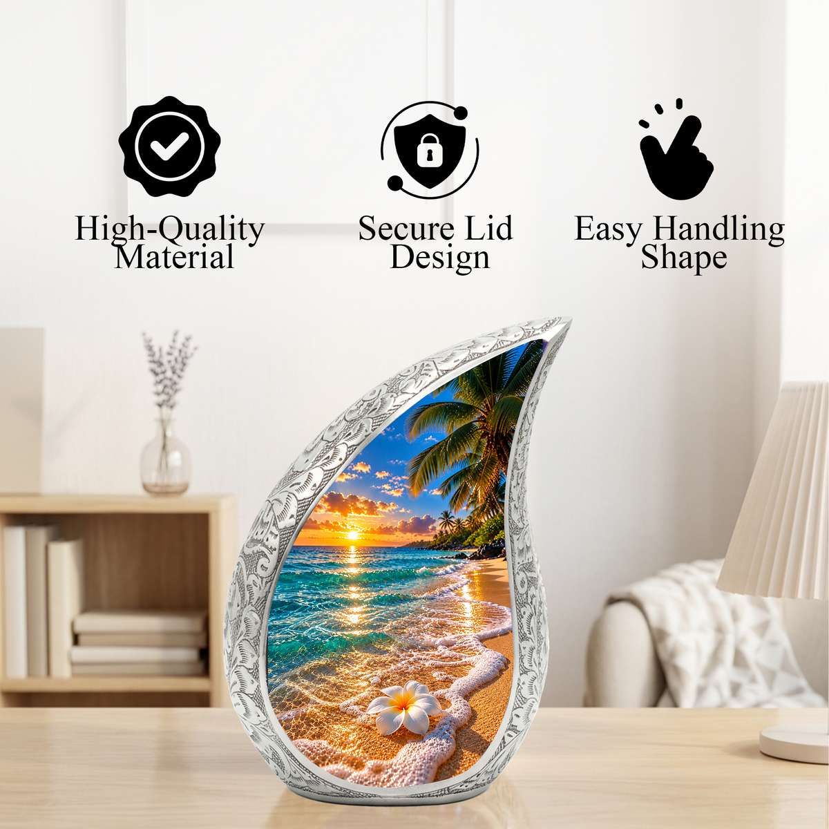 Beach Cremation Urn for Ashes, Tropical Ocean Memorial Urn, Sunset Beach Adult Urn, Personalized Coastal Cremation Urn