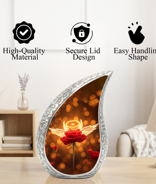 Angel Rose Personalized Cremation Urn – Teardrop Memorial Urn for Ashes | 10 Inch Aluminum Urn