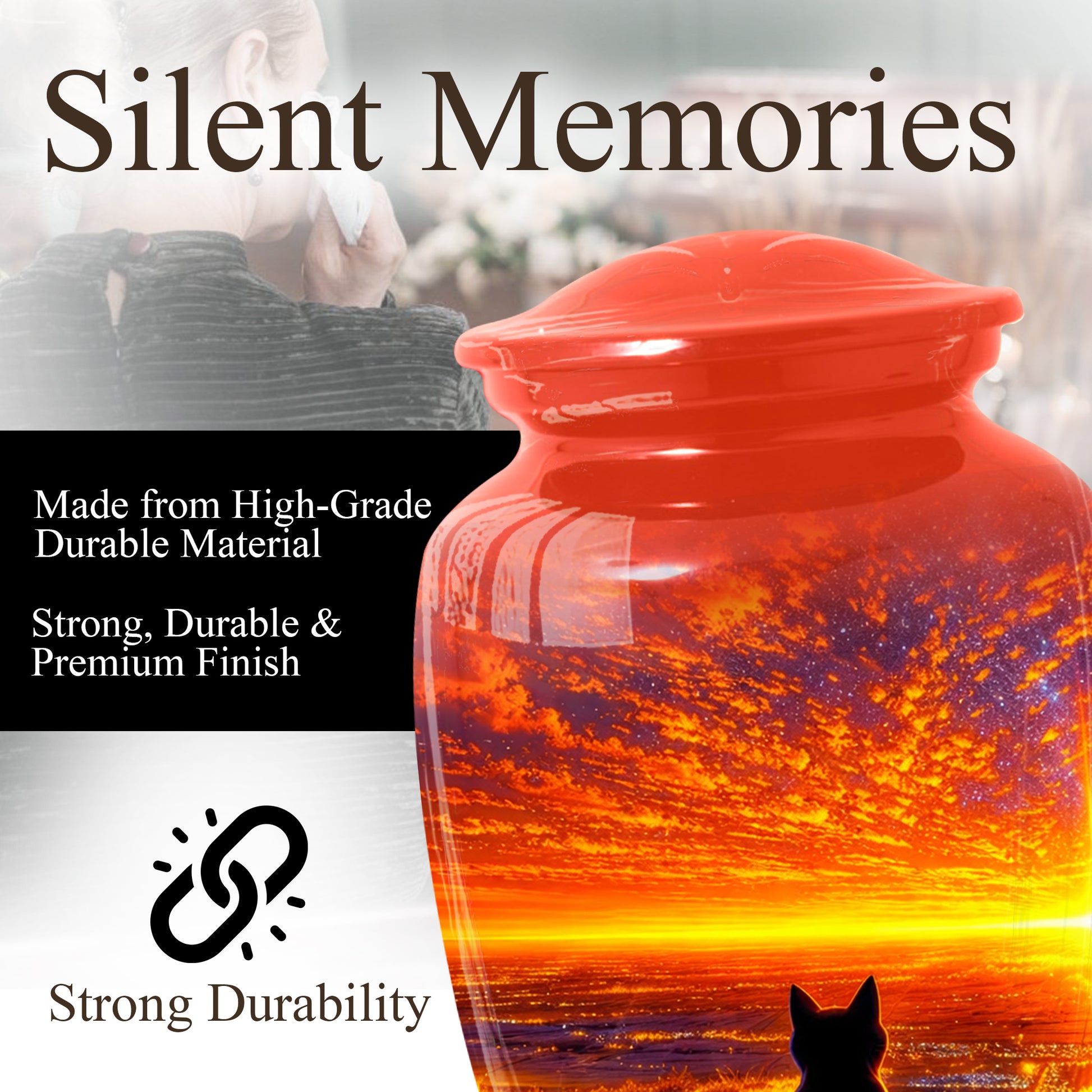 Cat Urn for Mom | Beautiful Sunset Cat Cremation  Large Urn for Mother |Funeral Keepsake