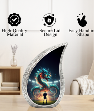 Dragon Soccer Memorial Urn for Dad | Personalized Adult Cremation Urn for Men