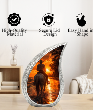Cowboy Sunset Urn for Human Ashes | Western Cremation Urn for Dad, Father & Men