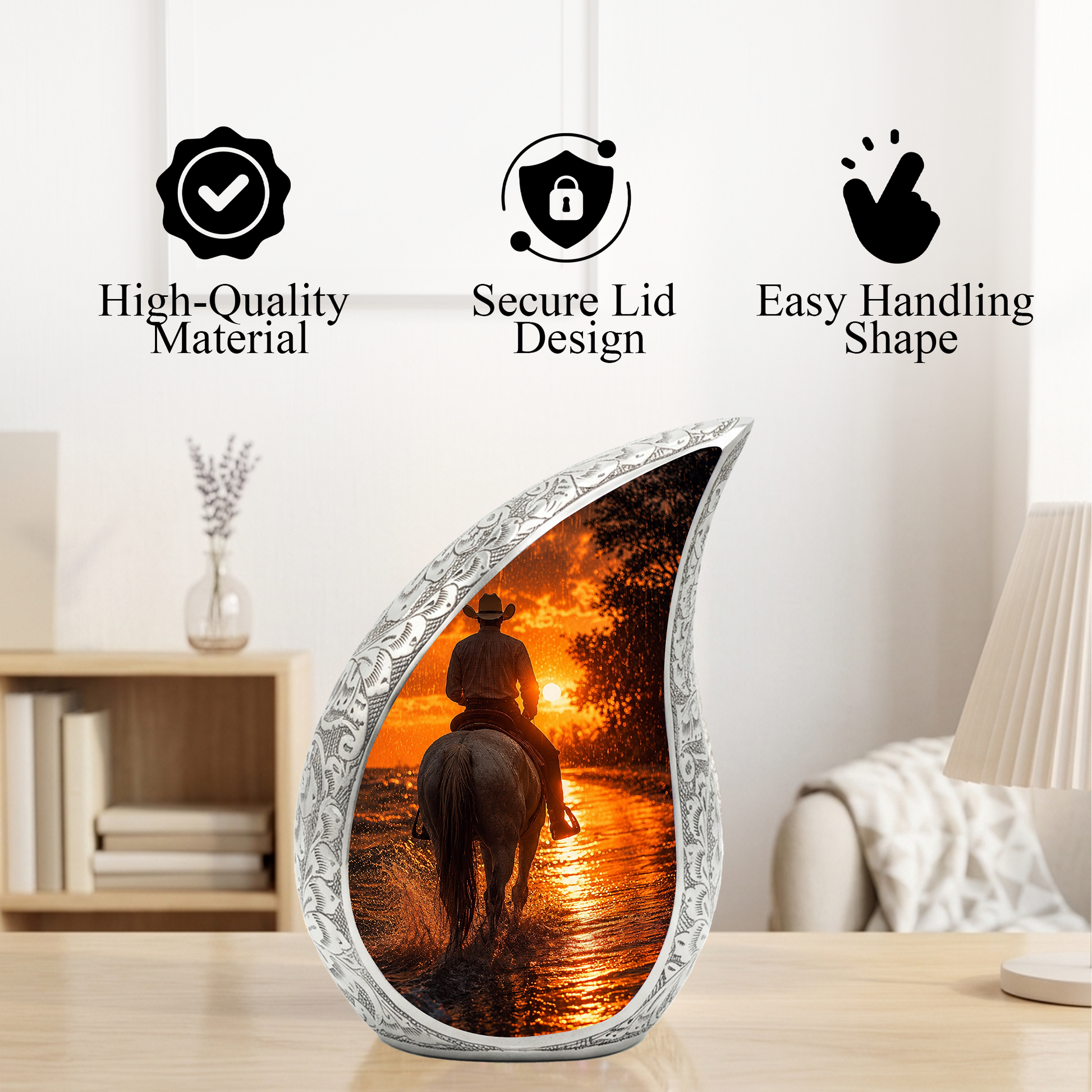 Cowboy Sunset Urn for Human Ashes | Western Cremation Urn for Dad, Father & Men
