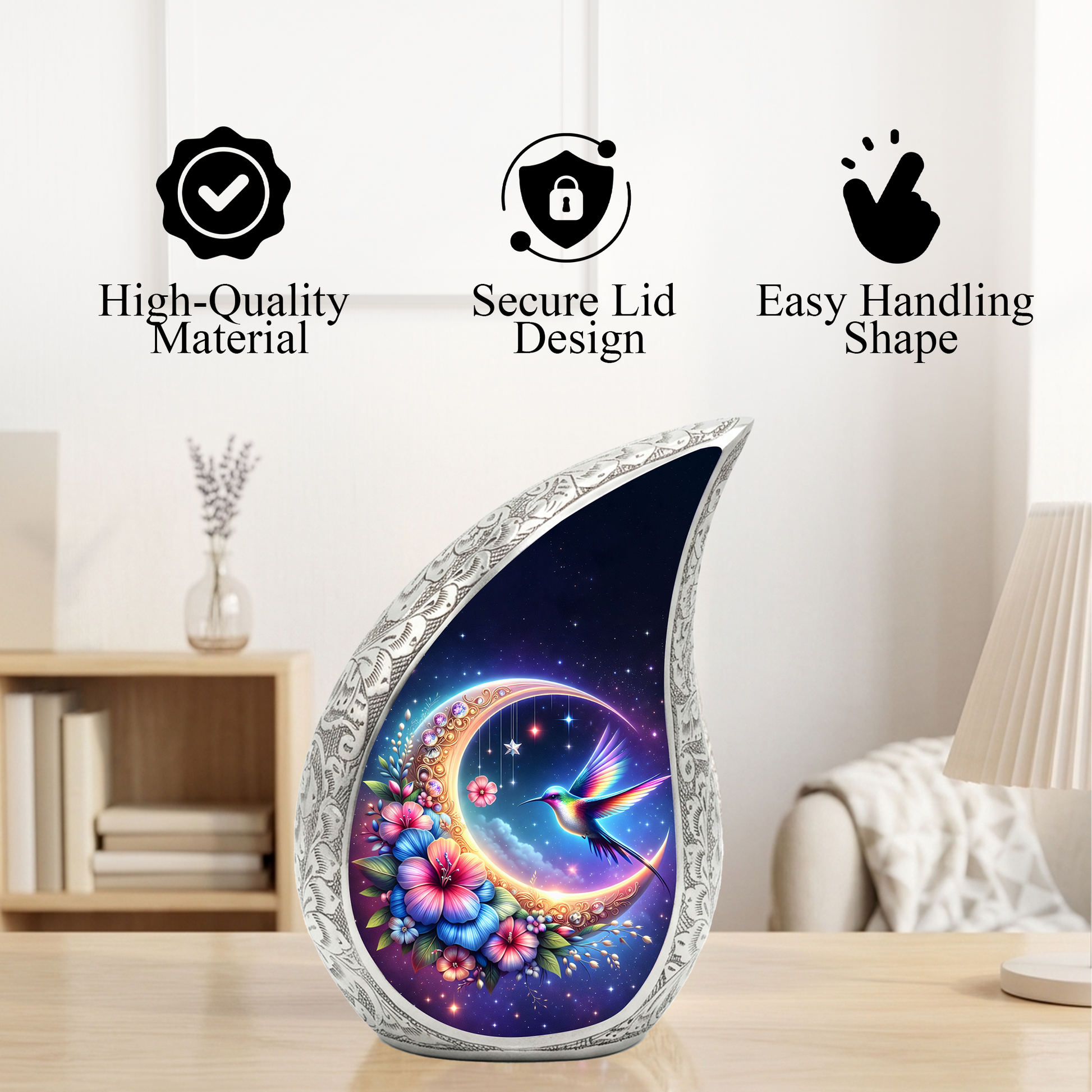 Beautiful Flower Moon with Hummingbird Cremation Urn for Mom & Loved Ones