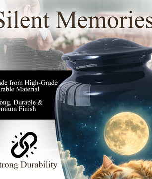 Cat Memorial Urn for Mom | Moon Cat Cremation  Large Urn for Ashes- Funeral Keepsake Urn