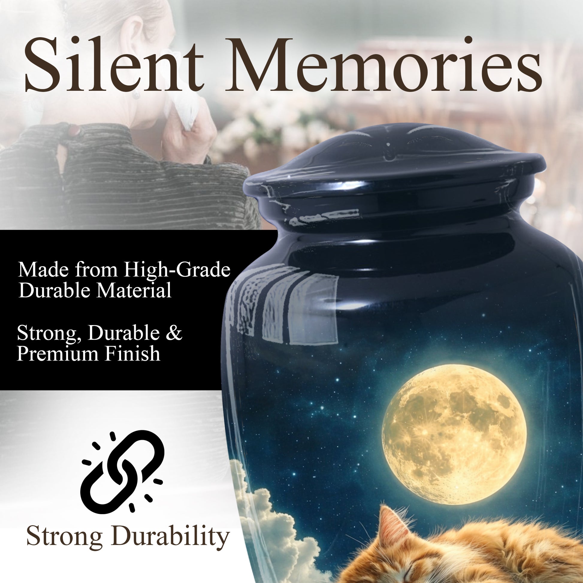 Cat Memorial Urn for Mom | Moon Cat Cremation  Large Urn for Ashes- Funeral Keepsake Urn