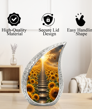 Sunflower Sunrise Urn for Human Ashes | Beautiful Floral Cremation Urn for Mom & Women